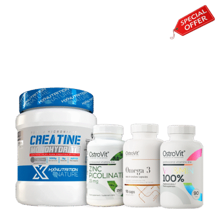 PACK CREATINE HX 300g + ZINC PICOLINATE 150 Caps + OMÉGA 3 90 Caps + MULTIVITAMIN 90 Caps OSTROVIT