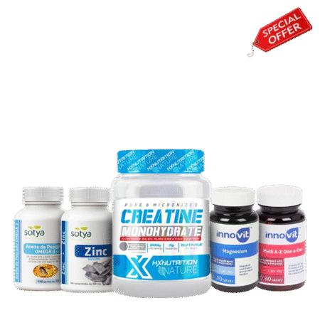 Creatine Monohydrate Hx 300g +Magnesio innovit+Multi A-Z one-a-day+ Omega3 sotya + zinc sotya
